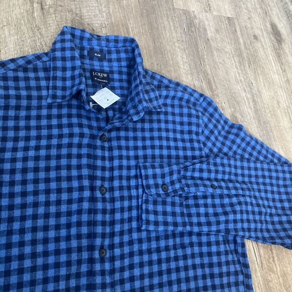 J. Crew Other - J Crew Button Up Shirt Mens Medium Blue Check Slim Flannel Long Sleeve‎ Cotton